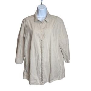 OSKA Women’s Beige Button Up Blouse Est Size XL Oversized Flowy Coastal Neutral